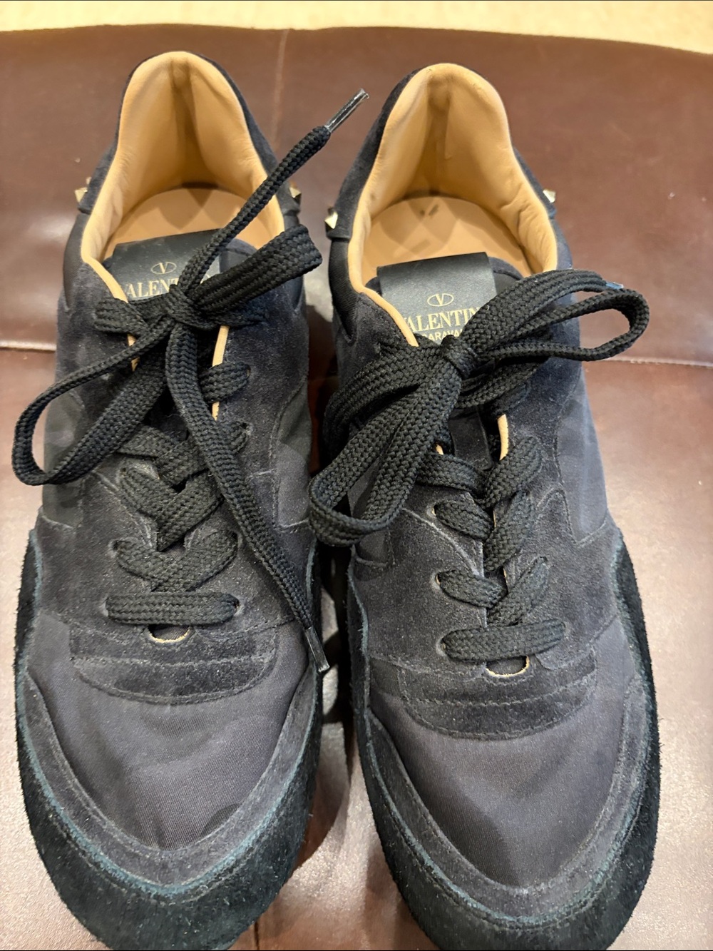 Valentino Garavani Black Suede & Fabric Men's Sneakers with Tan Lining
